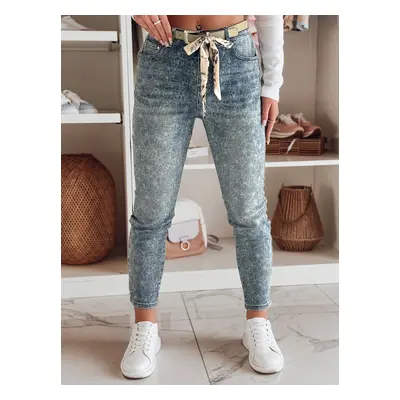 Spodnie damskie jeansowe slim fit z paskiem FLORAJIN niebieskie Dstreet