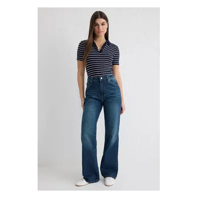 Trendyol Dark Blue High Waist Wide Leg Jeans