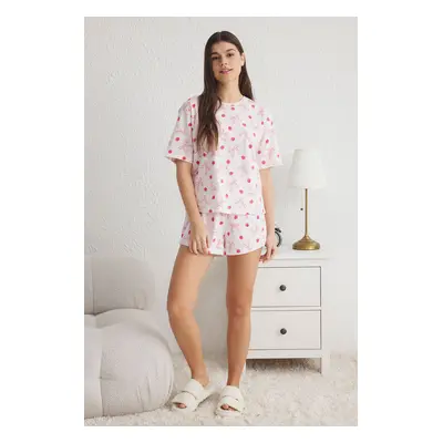 Trendyol Light Pink Printed Jersey Knitted Pajama Set