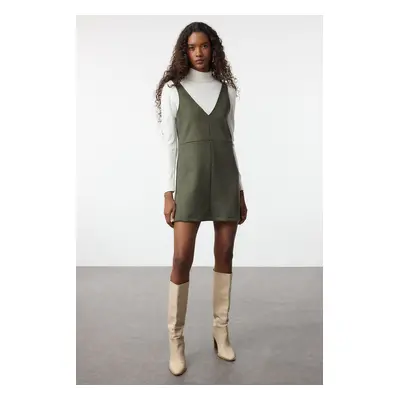 Trendyol Khaki V Neck Vest Suede Mini Knitted Dress