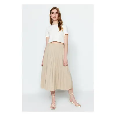 Trendyol Stones Flared High Waist Midi Pleated Smart Crepe Knitted Skirt