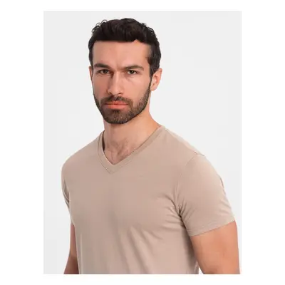 Ombre Men's BASIC classic cotton T-shirt with a v-neck - ash