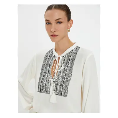 Koton Bohemian Blouse with Embroidery Detail Long Sleeve