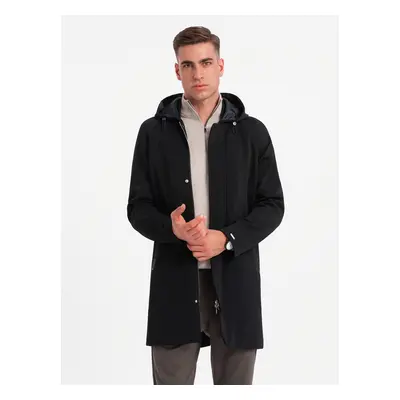 Ombre Men's hooded coat in fine pinstripe - black