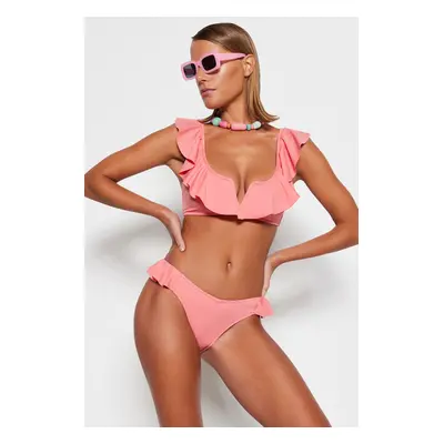 Trendyol Pink Flounce Regular Leg Bikini Bottom