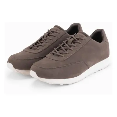 Ombre Men's eco leather sports sneaker shoes with suede finish - dark brown