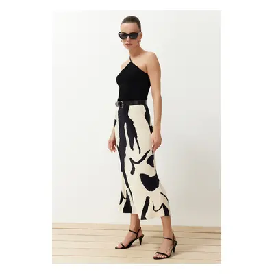 Trendyol Ecru Abstract Pleated Printed Midi Skirt