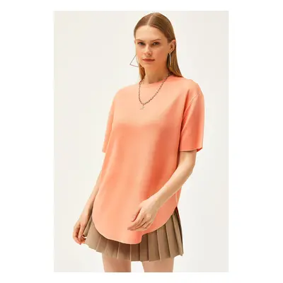 Olalook Women's Peach Modal Buttoned Soft Texture Six Oval T-Shirt