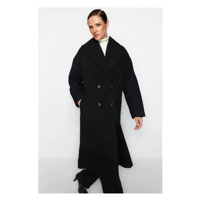 Trendyol Black Limited Edition Premium Oversize Wide Cut Long Wool Cachet Coat