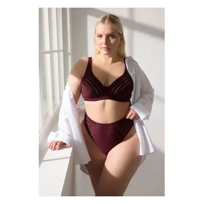 Trendyol Curve Burgundy Striped Underwire Cupless Plus Size Lingerie Sets