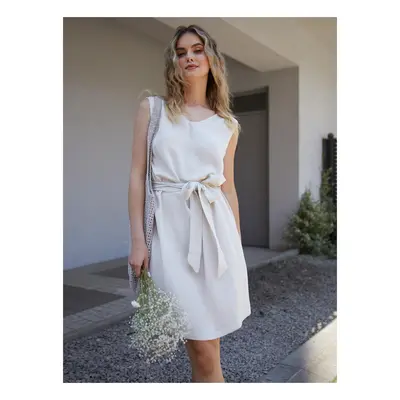 Edoti Midi dress, wide straps with linen