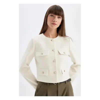 DEFACTO Crop Crew Neck Button-Down Blazer Jacket