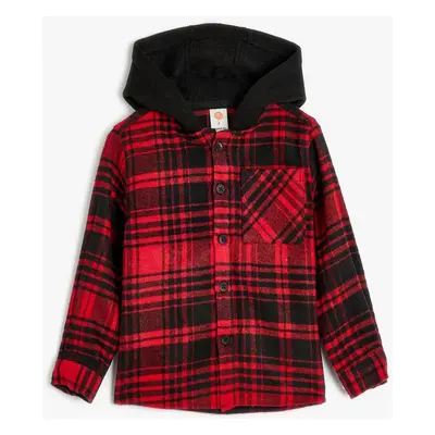 Koton Hooded Plaid Long Sleeve Pocket Detail Wool Blended Lumberjack Shirt