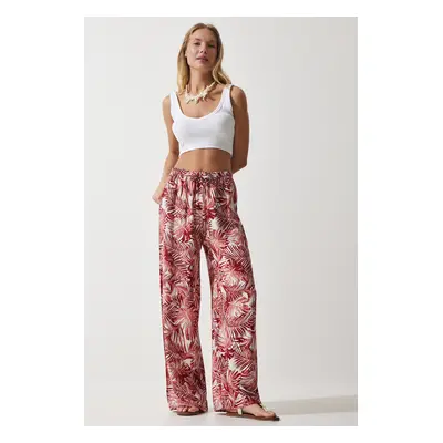 Happiness İstanbul Women's Peach Patterned Flowing Viscose Palazzo Trousers