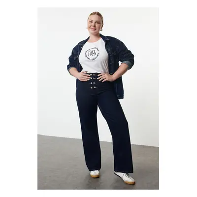 Trendyol Curve Dark Blue Buttoned Wide Leg Plus Size Jeans