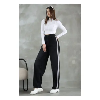 Trendyol Black Stripe Detailed Back Belt Buckle High Waist Barrel Balloon Jeans