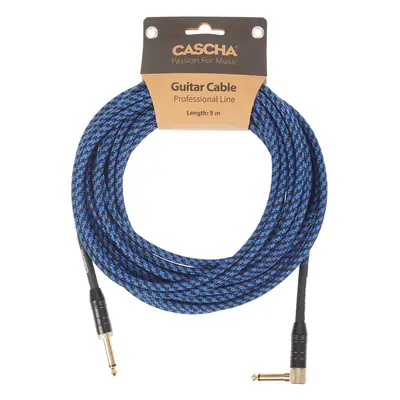 Cascha Professional Line Guitar Cable, Angled, Tweed Blue, 9 m