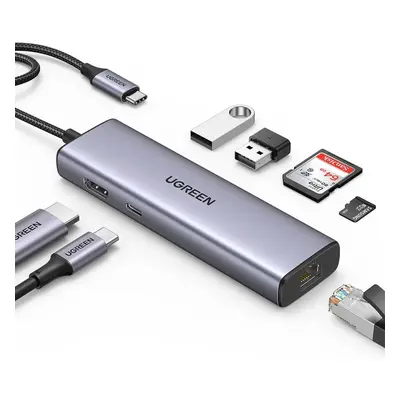 Ugreen 90568 Replikátor portů USB-C/2*USB3.0+HDMI+RJ45+SD&TF +PD