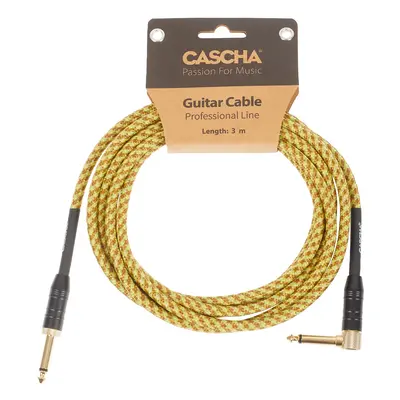 Cascha Professional Line Guitar Cable, Angled, Tweed Natural, 3 m