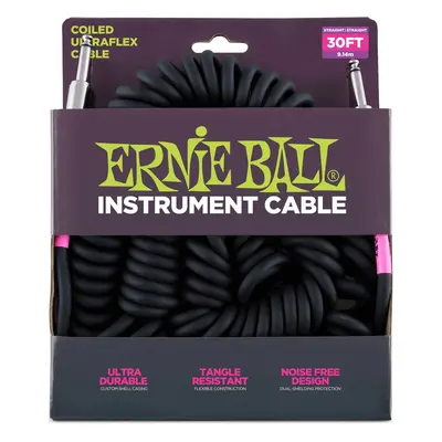 Ernie Ball 30' Coil Cable Straight/Straight Black