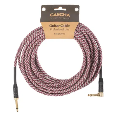 Cascha Professional Line Guitar Cable, Angled, Tweed Red, 9 m