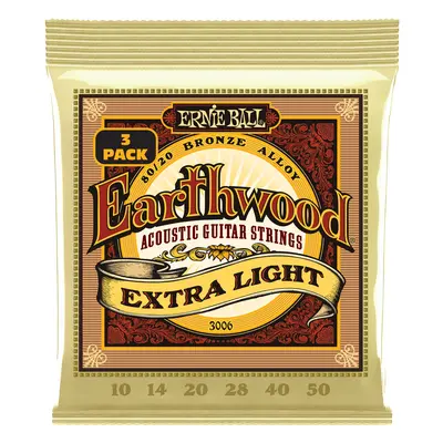 Ernie Ball 3006 Earthwood Extra Light 80/20 Bronze 3-Pack