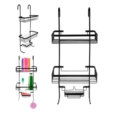 Závěsná koupelnová polička, prostorově úsporná polička do sprchy, tři úrovně, 63x14x28,5 cm, čer