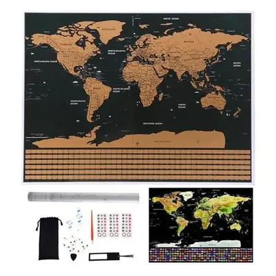 Odnímatelná mapa světa s vlajkami, příslušenství, možnost montáže na zeď, 82 × 59 cm