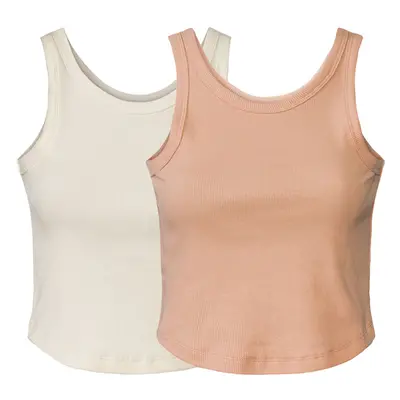 esmara® Dámský žebrovaný crop top, kusy (L (44/46), bílá/meruňková)