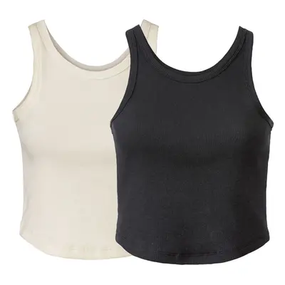 esmara® Dámský žebrovaný crop top, kusy (XL (48/50), černá/bílá)