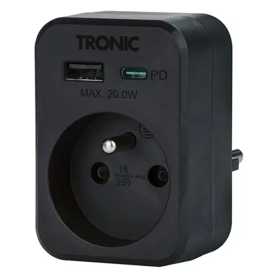 Tronic® Zásuvkový USB adaptér (černá)