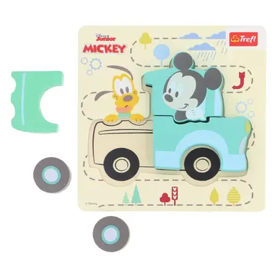 Trefl Dřevěné puzzle pro nejmenší (Zelené auto - Mickey Mouse)