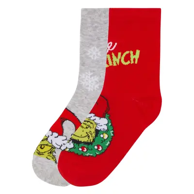 Dívčí ponožky Grinch, páry (23/26, červená/šedá)