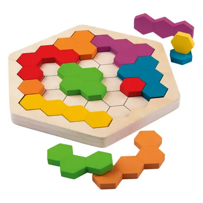 Playtive Dřevěné duhové puzzle Montessori (duhový hexagon)