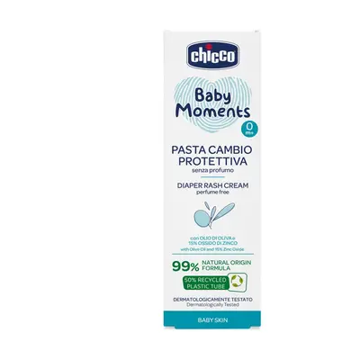 CHICCO Krém na dětský zadeček Baby Moments bez parfému s 99% přírodních složek 100ml, 0m+