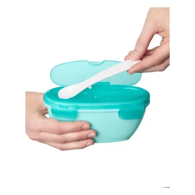 SKIP HOP Miska se lžičkou v ochranném pouzdře Easy Serve Teal ml, 3m+