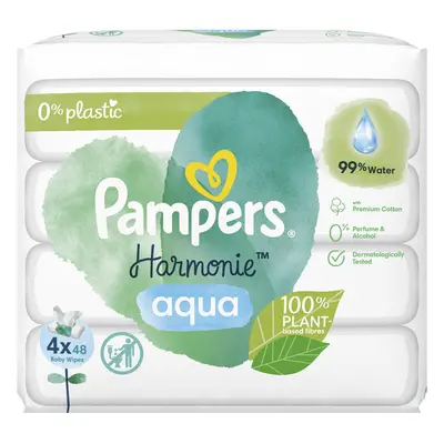 PAMPERS Harmonie Aqua vlhčené ubrousky Plastic Free 4x48 ks = ks