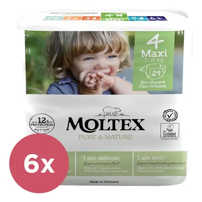 6x MOLTEX Pure&Nature Pleny jednorázové Maxi (7-18 kg) KS - ECONOMY PACK