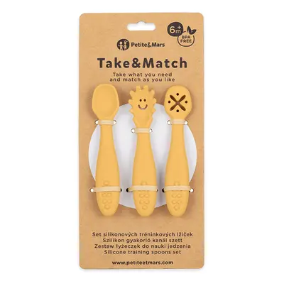 PETITE&MARS Set ks silikonových tréninkových lžiček Take&Match Intense Ochre 6m+