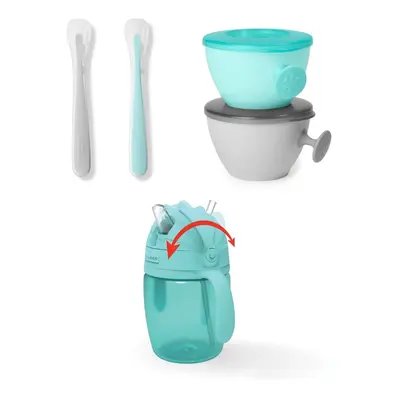 SKIP HOP Set jídelní s hrníčkem ks Easy-Feed Mealtime Set Teal/Grey 6m+