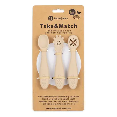 PETITE&MARS Set ks silikonových tréninkových lžiček Take&Match Desert Sand 6m+