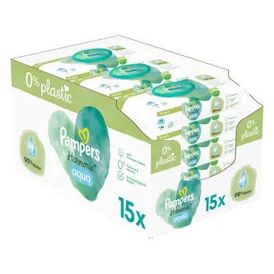 PAMPERS Harmonie Aqua vlhčené ubrousky Plastic Free 15x48 ks = ks