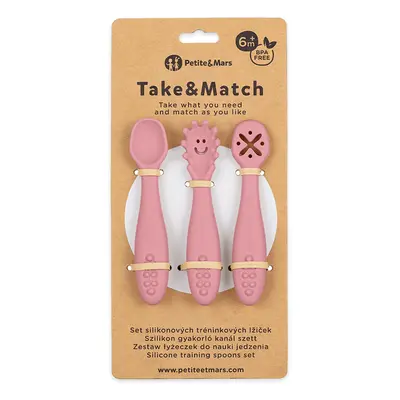 PETITE&MARS Set ks silikonových tréninkových lžiček Take&Match Dusty Rose 6m+