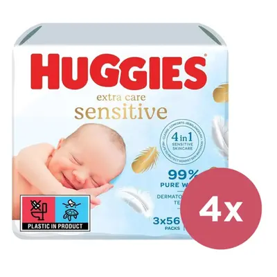 4x HUGGIES® Ubrousky vlhčené Extra Care Triplo 56x3 ks