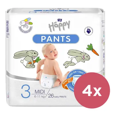 4x BELLA HAPPY Pants Kalhotky plenkové jednorázové Midi (6-11 kg) ks