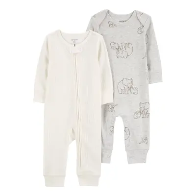 CARTER'S Overal Gray Elephant + Ivory Stripe neutral MFL 2ks 3m/vel.