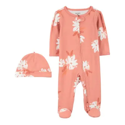 CARTER'S Set 2dílný overal, čepice Pink Floral holka MFL 6m/vel.