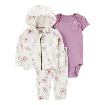 CARTER'S Set 3dílný mikina, tepláky, body kr. rukáv Purple Floral holka MFL NB