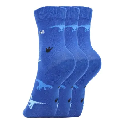 Dětské barefootové ponožky Be Lenka Kids - Crew - Dino - Royal Blue - pack blue