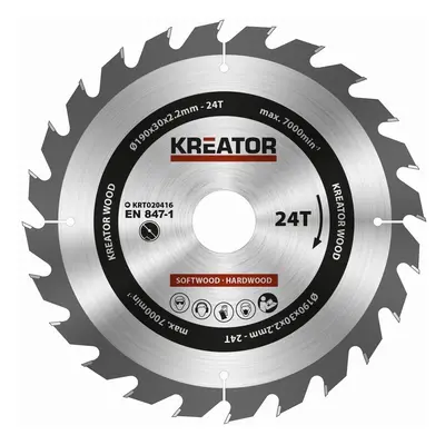 Pilový kotouč na dřevo Kreator 190 mm 24T KRT020416